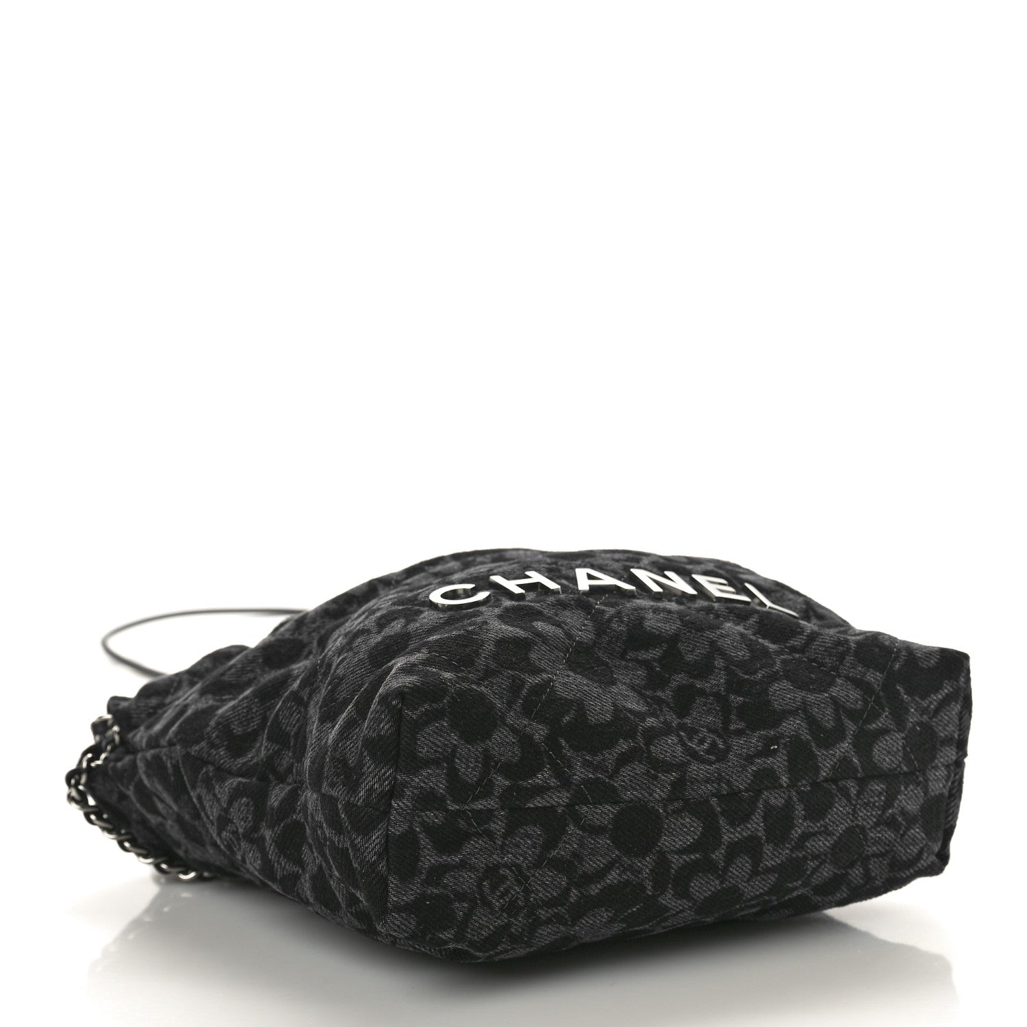 Chanel Denim Quilted Floral Print Mini Chanel 22 Black Grey 4 of 10