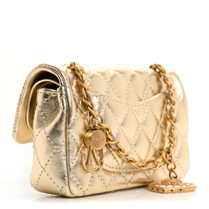 Chanel Metallic Calfskin Quilted Mini Flap Bag Charm With Hook Gold 3 of 11