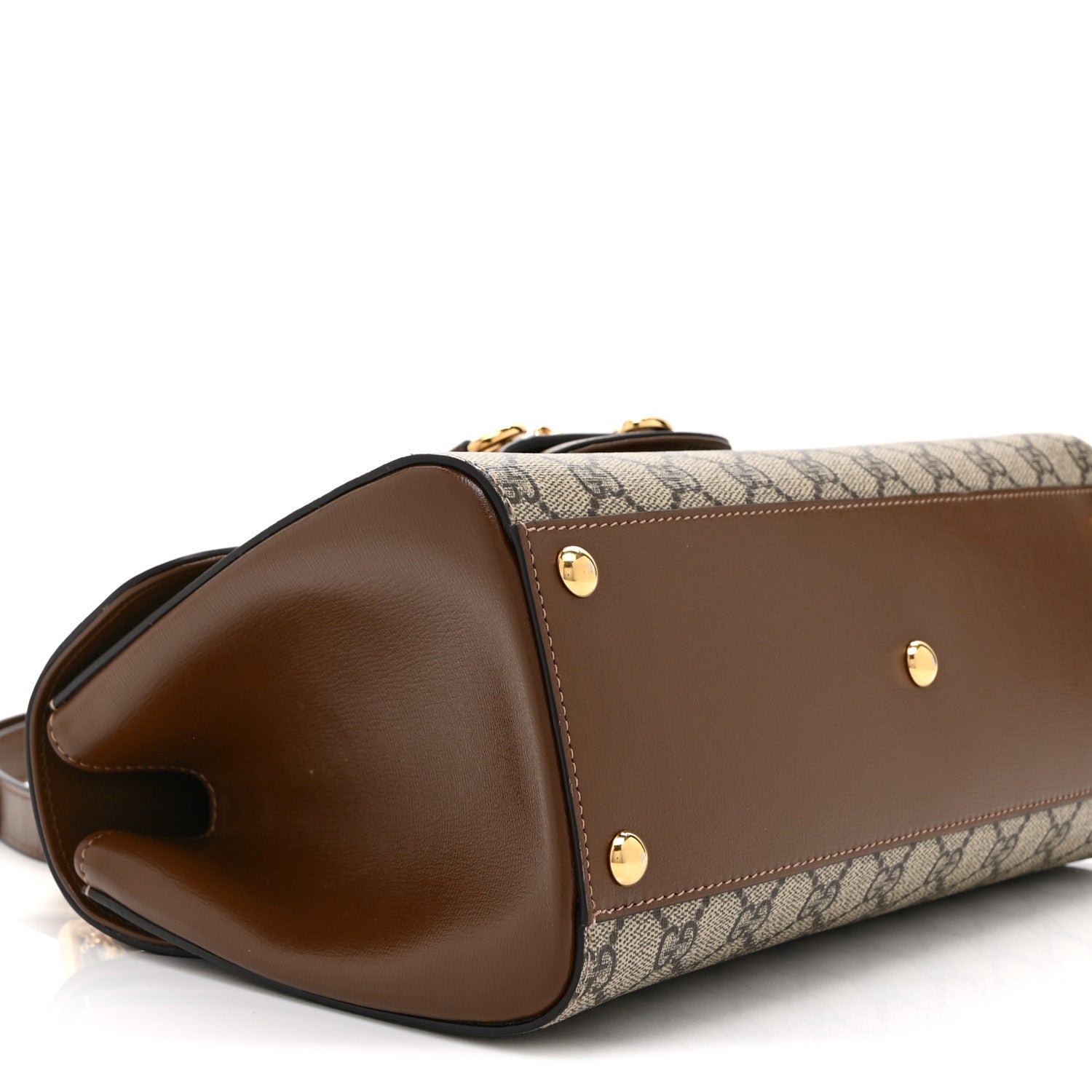 Gucci GG Supreme Monogram Calfskin Medium Horsebit 1955 Top Handle Bag Beige Ebony Brown Sugar 10 of 11