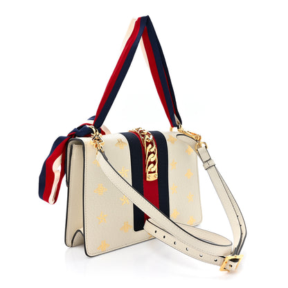 Gucci Textured Calfskin Bee Star Print Small Sylvie Shoulder Bag Mystic White 3 of 15
