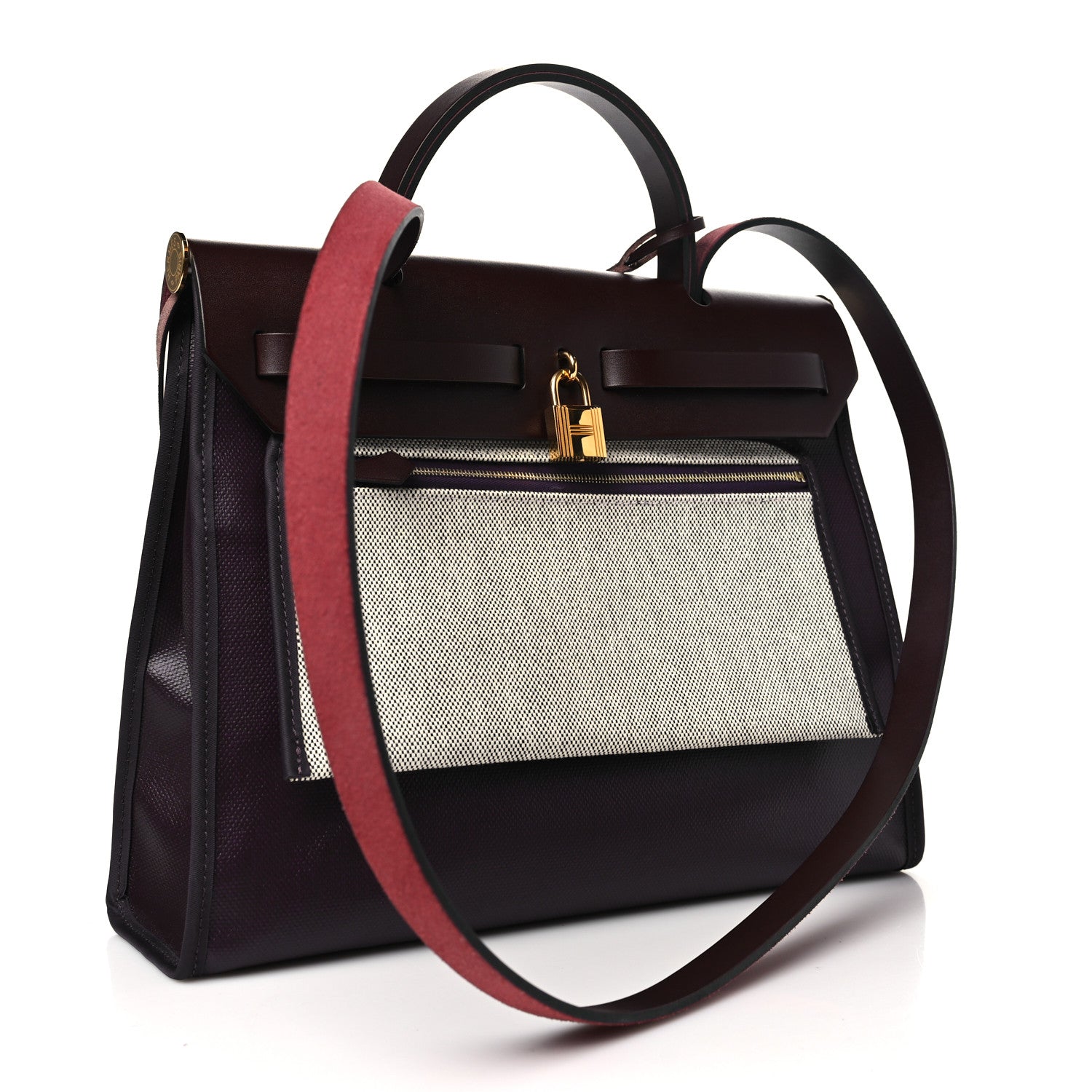Hermes Toile H Berline Vache Hunter Herbag Zip PM 31 Cassis Ecru Black Rouge Sellier 4 of 11