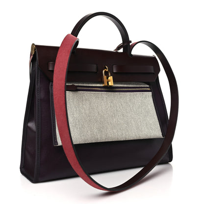 Hermes Toile H Berline Vache Hunter Herbag Zip PM 31 Cassis Ecru Black Rouge Sellier 4 of 11