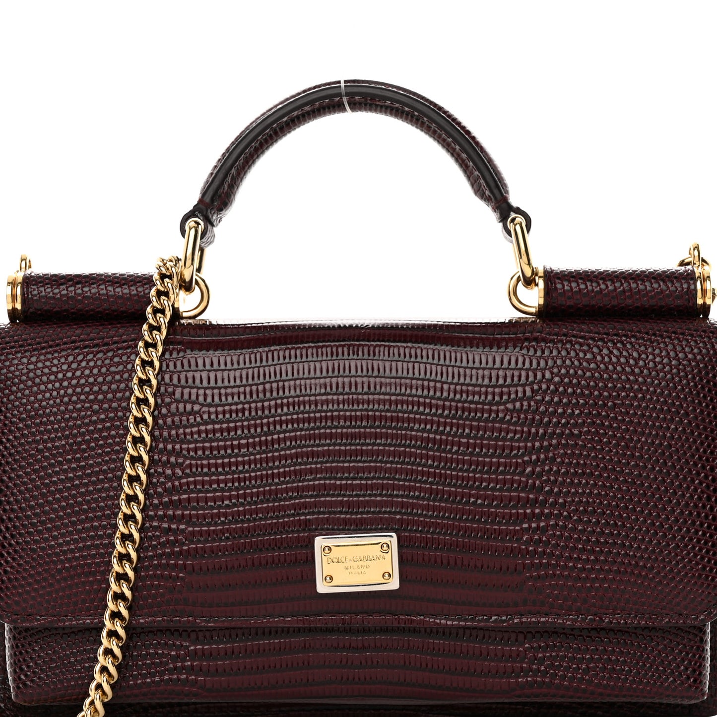 Iguana Calfskin Embossed Mini Miss Sicily Chain Wallet Burgundy