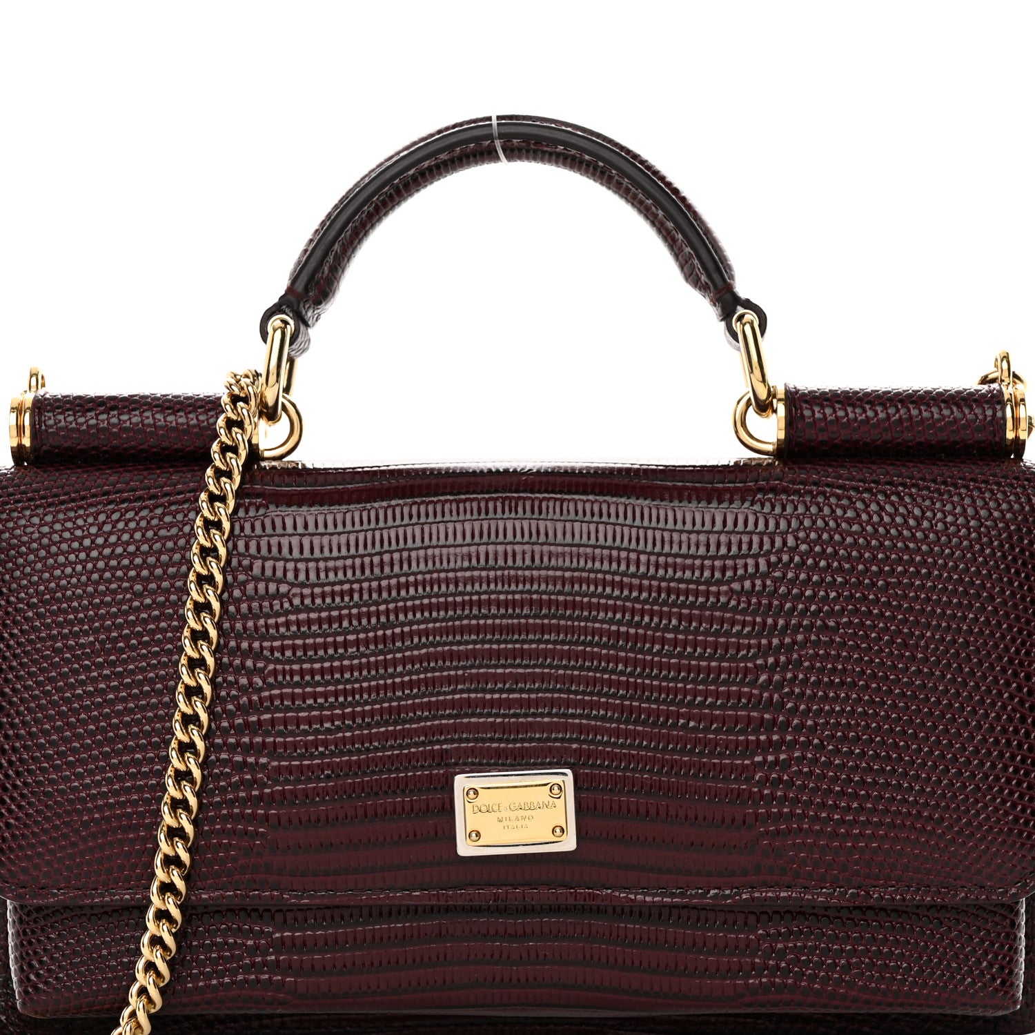 Dolce & Gabbana Iguana Calfskin Embossed Mini Miss Sicily Chain Wallet Burgundy 7 of 11