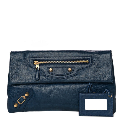 Balenciaga Agneau Giant 12 Gold Hardware Envelope Clutch Bleu Mineral 1 of 14