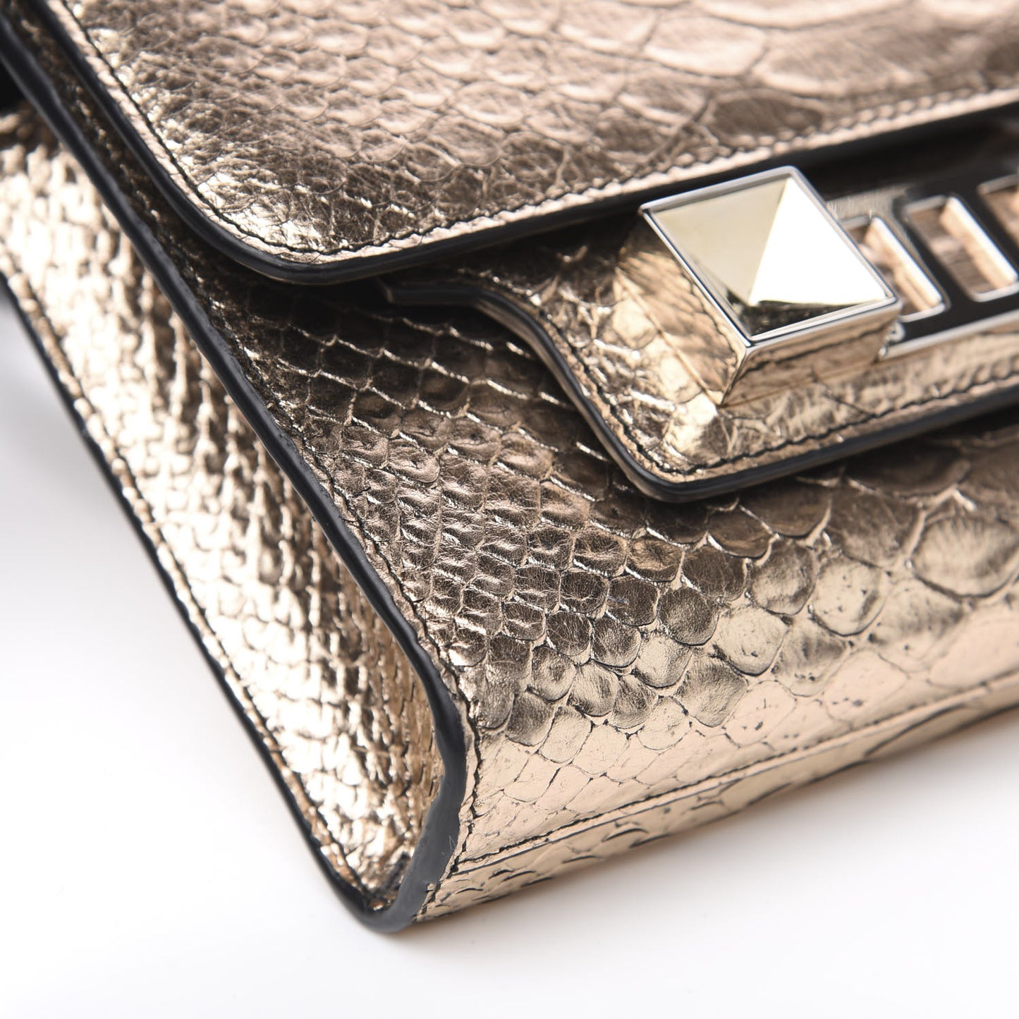Metallic Python Calfskin Embossed PS11 Wallet With Strap Rose Gold