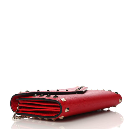 Valentino Garavani Pebbled Calfskin Rockstud Envelope Wallet on Chain Rouge Pur 4 of 10