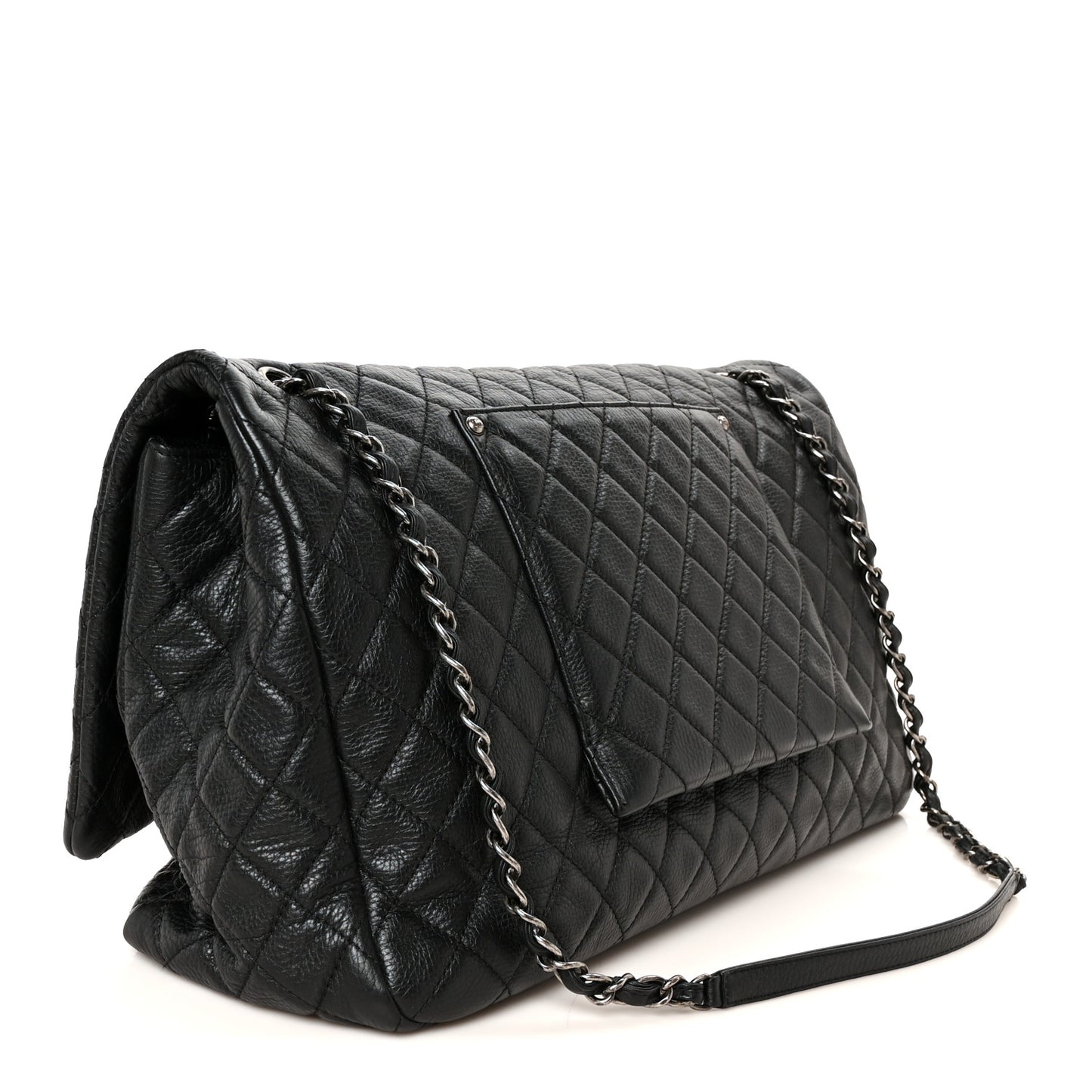 Calfskin Quilted Small XXL Travel Flap Bag Black