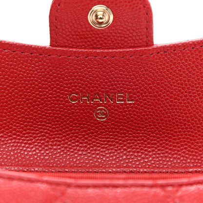 Chanel Caviar Quilted Flap Card Holder On Chain Red 6 of 10
