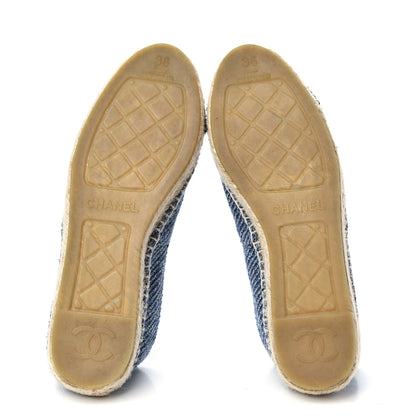 Chanel Cotton Tweed CC Espadrilles 36 Blue Ecru Black 6 of 11