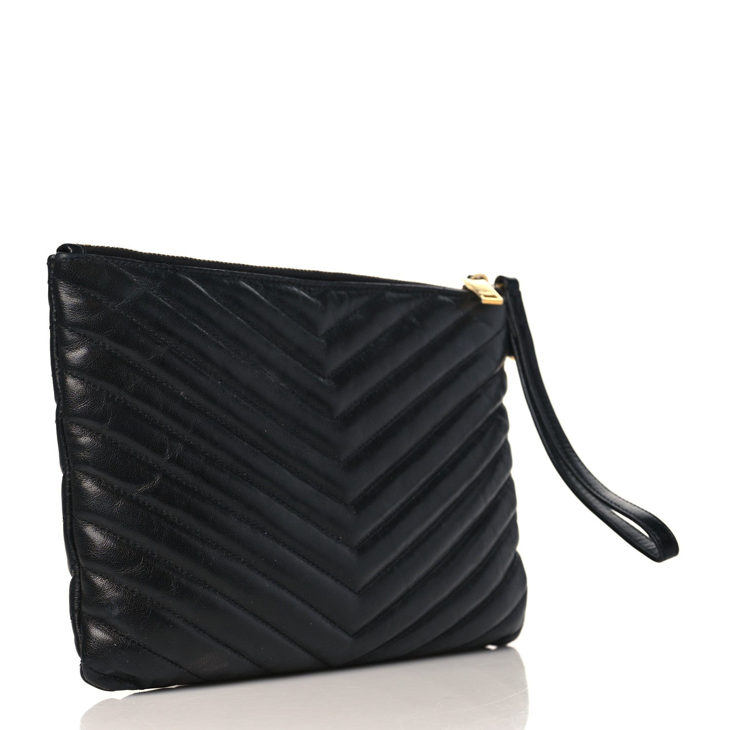 Saint Laurent Calfskin Matelasse Chevron Monogram A5 Wristlet Black 3 of 10