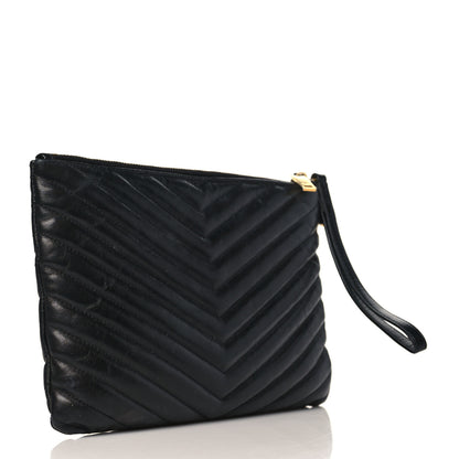 Saint Laurent Calfskin Matelasse Chevron Monogram A5 Wristlet Black 3 of 10