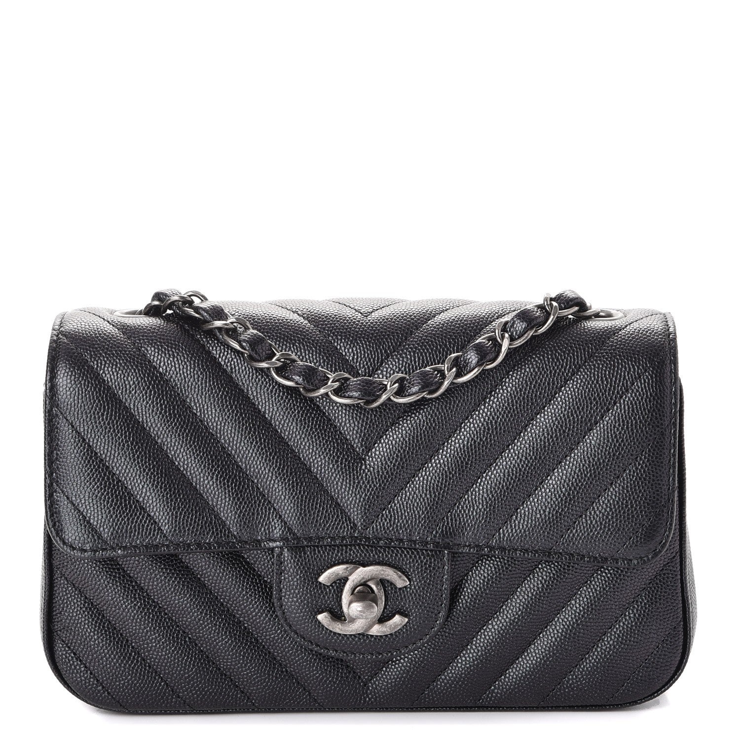 Chanel Iridescent Caviar Chevron Quilted Mini Rectangular Flap Black 1 of 7