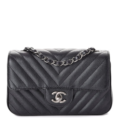 Chanel Iridescent Caviar Chevron Quilted Mini Rectangular Flap Black 1 of 7