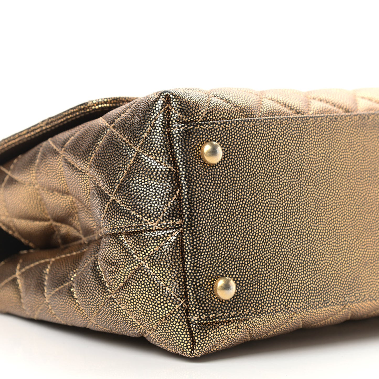 Metallic Caviar Quilted Small Coco Handle Flap Gold