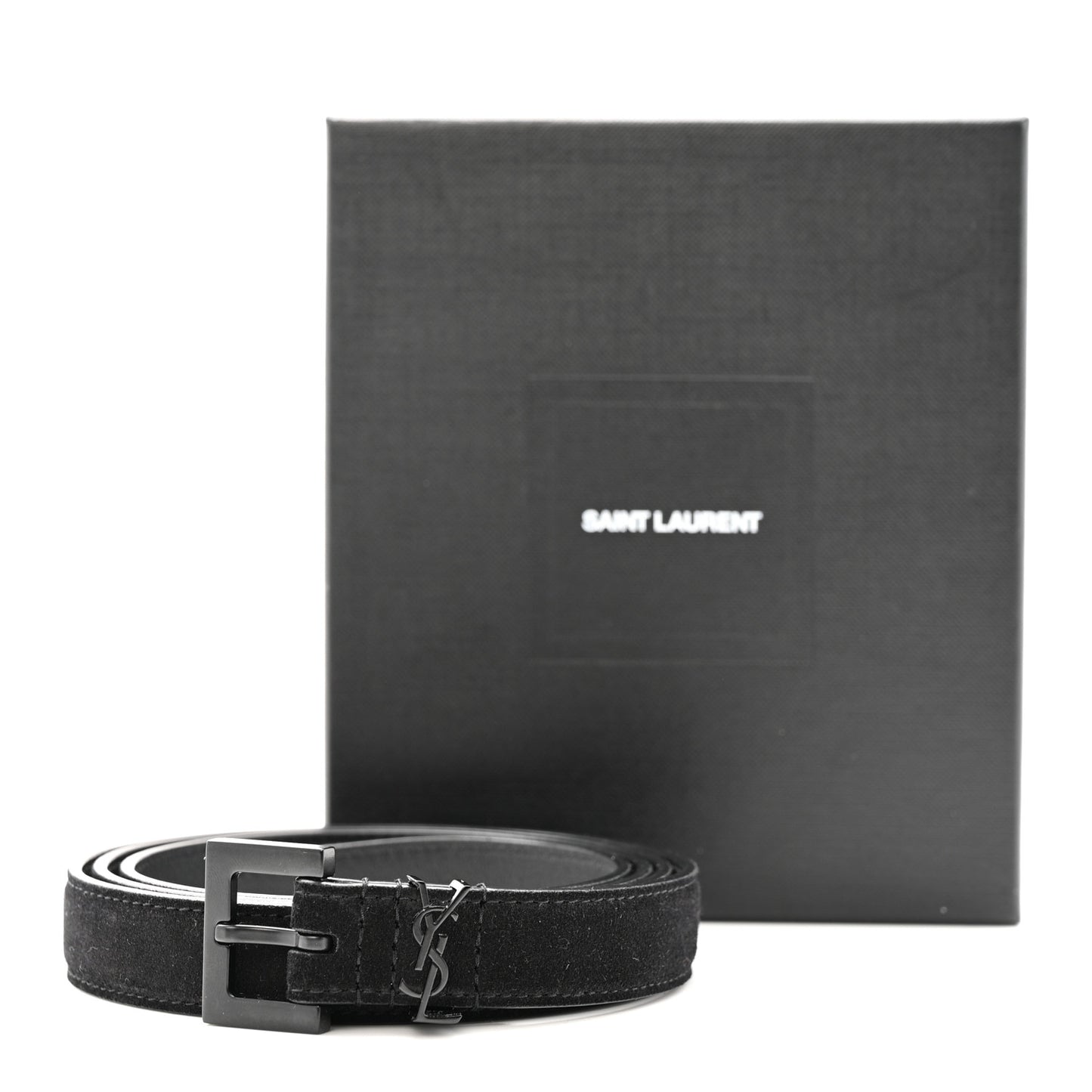Suede Calfskin Monogram Square Buckle 100 40 Belt Black