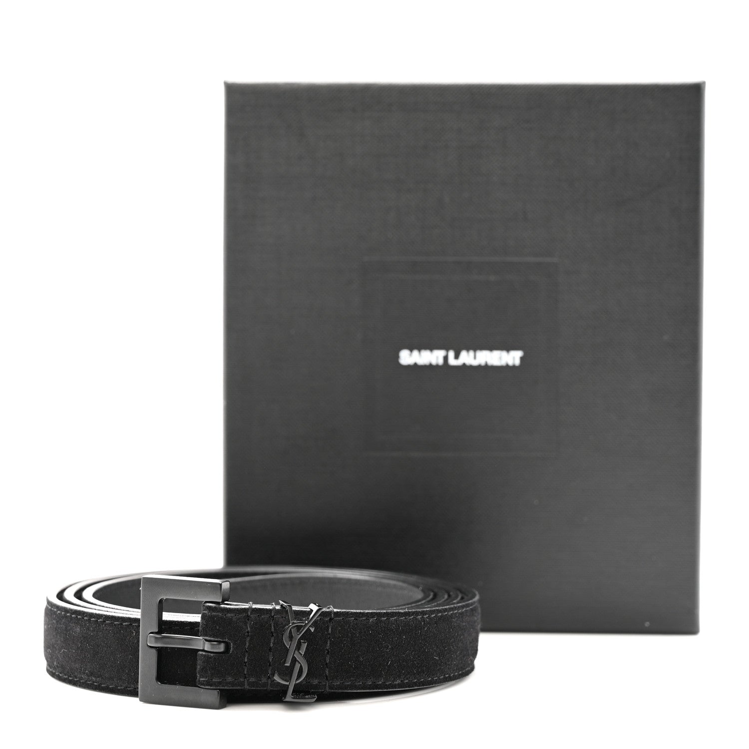 Saint Laurent Suede Calfskin Monogram Square Buckle 100 40 Belt Black 7 of 7