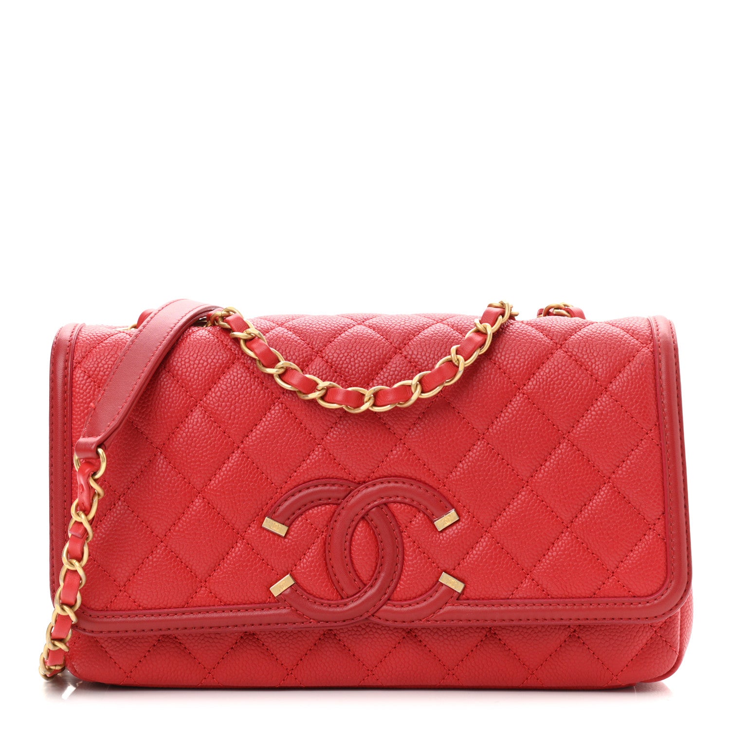 Chanel Caviar Quilted Medium CC Filigree Flap Red 1 of 12