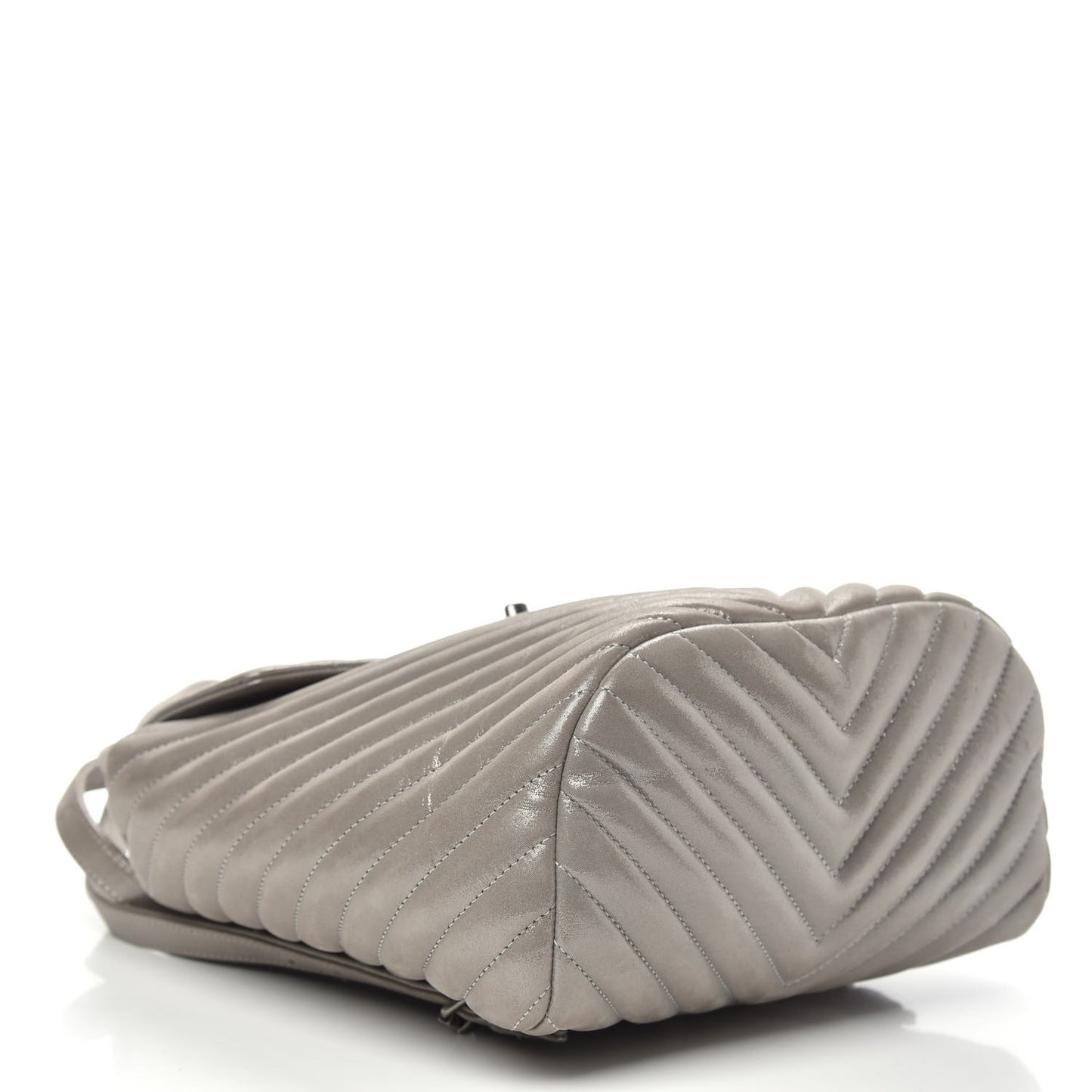 Metallic Iridescent Calfskin Chevron Quilted Small Urban Spirit Backpack Silver