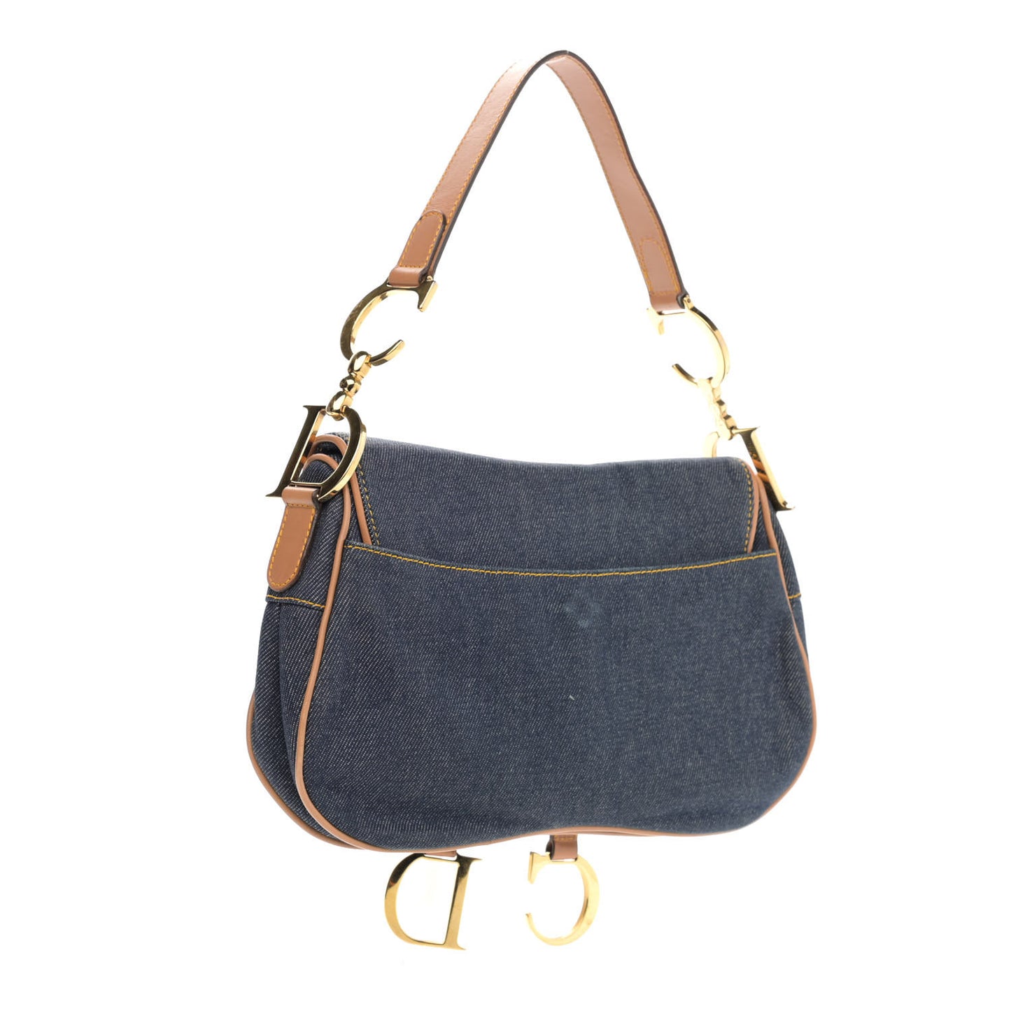 Denim Calfskin Double Saddle Bag Blue