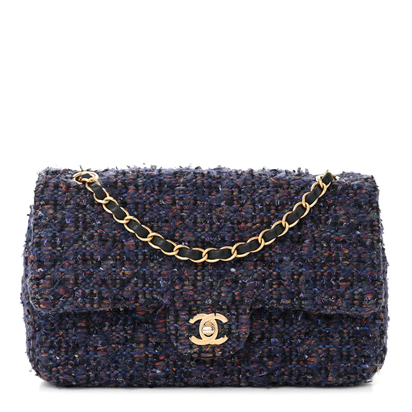 Tweed Medium Single Flap Navy Multicolor