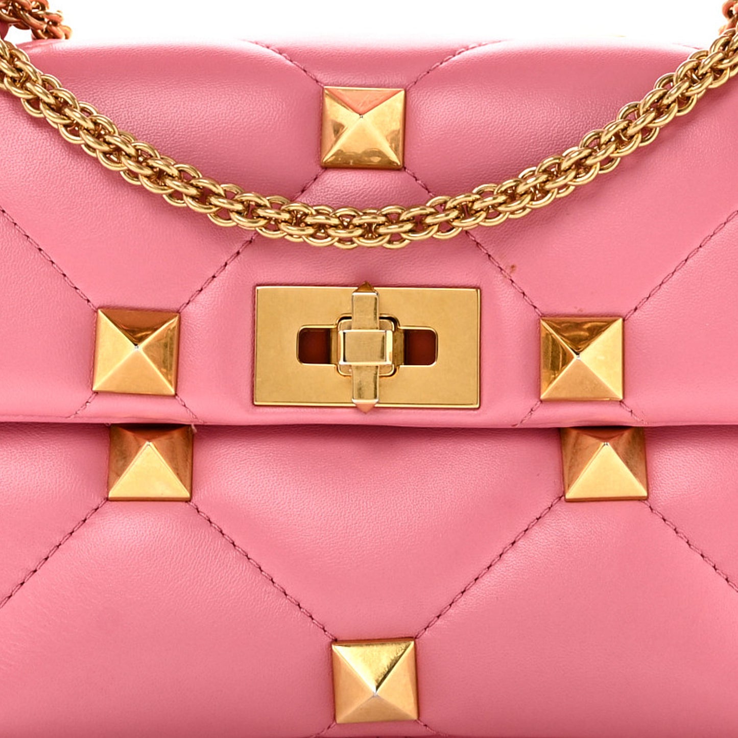 Nappa Medium Roman Stud Shoulder Bag Flamingo Pink