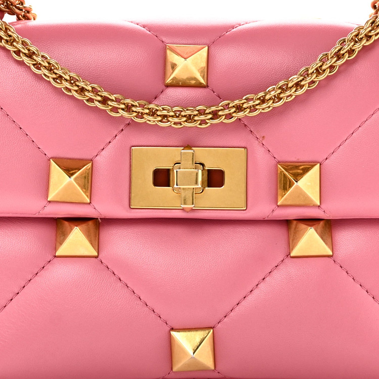 Valentino Garavani Nappa Medium Roman Stud Shoulder Bag Flamingo Pink 7 of 9
