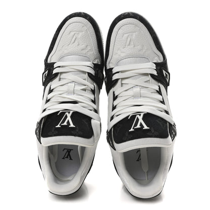 Louis Vuitton Calfskin Embossed Monogram Denim Mens LV Trainer Sneakers 9.5 Black 2 of 9
