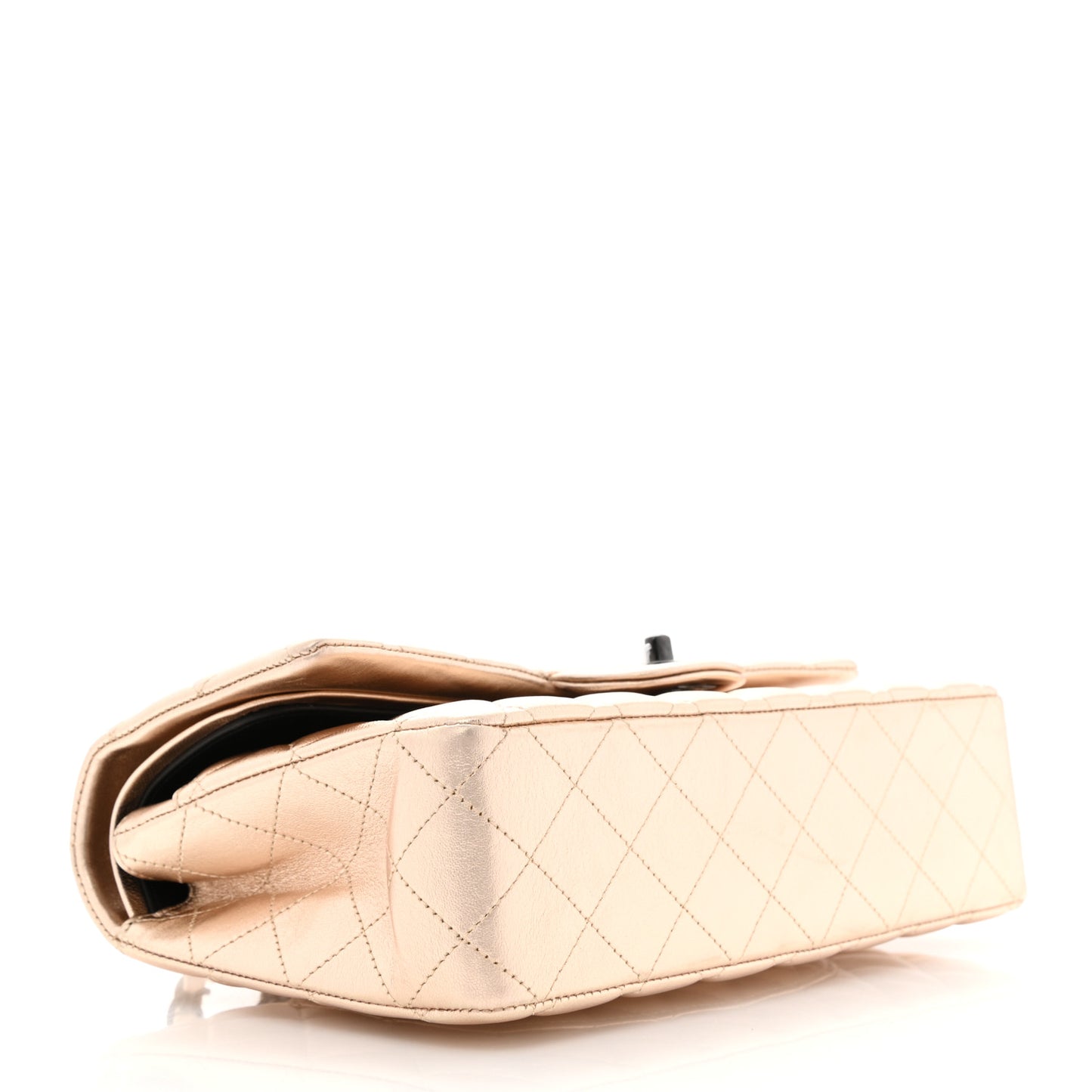 Metallic Lambskin Quilted Medium Double Flap Gold Black