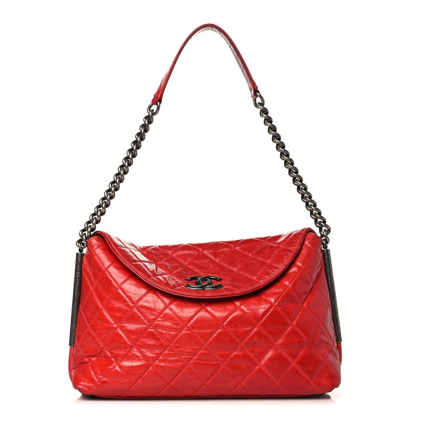 Glazed Calfskin Hobo Red