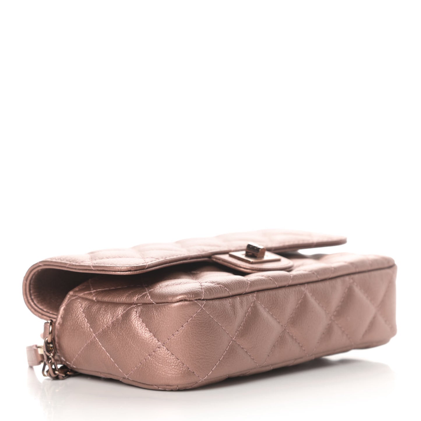 Metallic Grained Calfskin Quilted 2.55 Reissue Phone Holder With Chain Copper