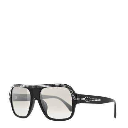 Chanel Crystal CC Shield Sunglasses 71432A Black Silver 1 of 7