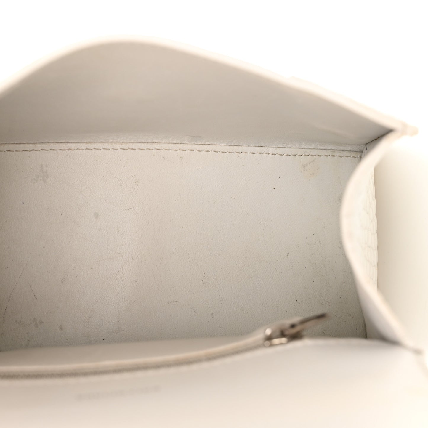 Calfskin Crocodile Embossed Small Hourglass Top Handle Bag White