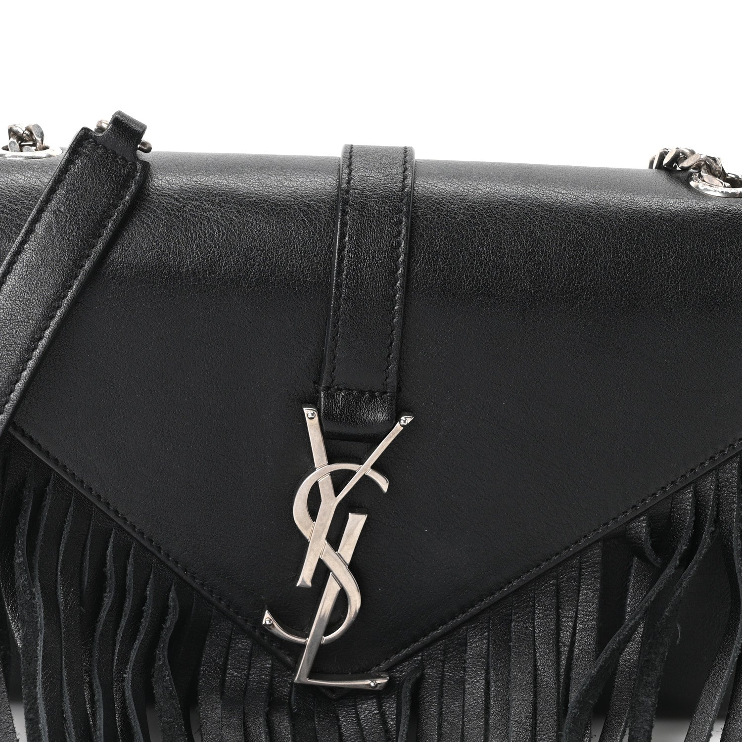 Saint Laurent Calfskin Fringe Small Monogram Satchel Black 8 of 10