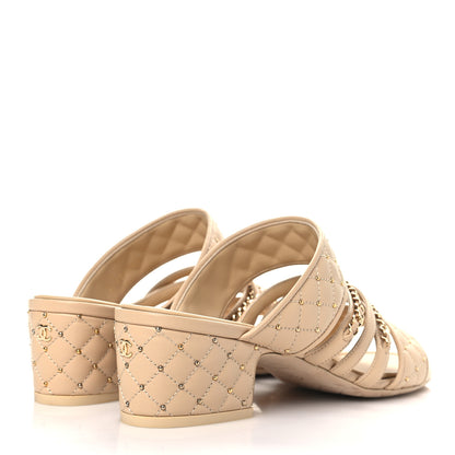 Chanel Lambskin Quilted Chain Mule Sandals 39 Beige 4 of 9
