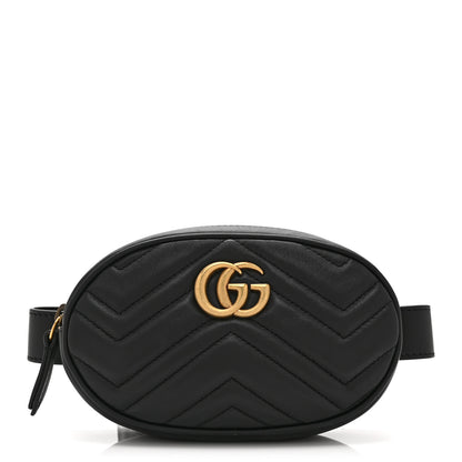 Gucci Calfskin Matelasse GG Marmont Belt Bag 75 30 Black 1 of 10