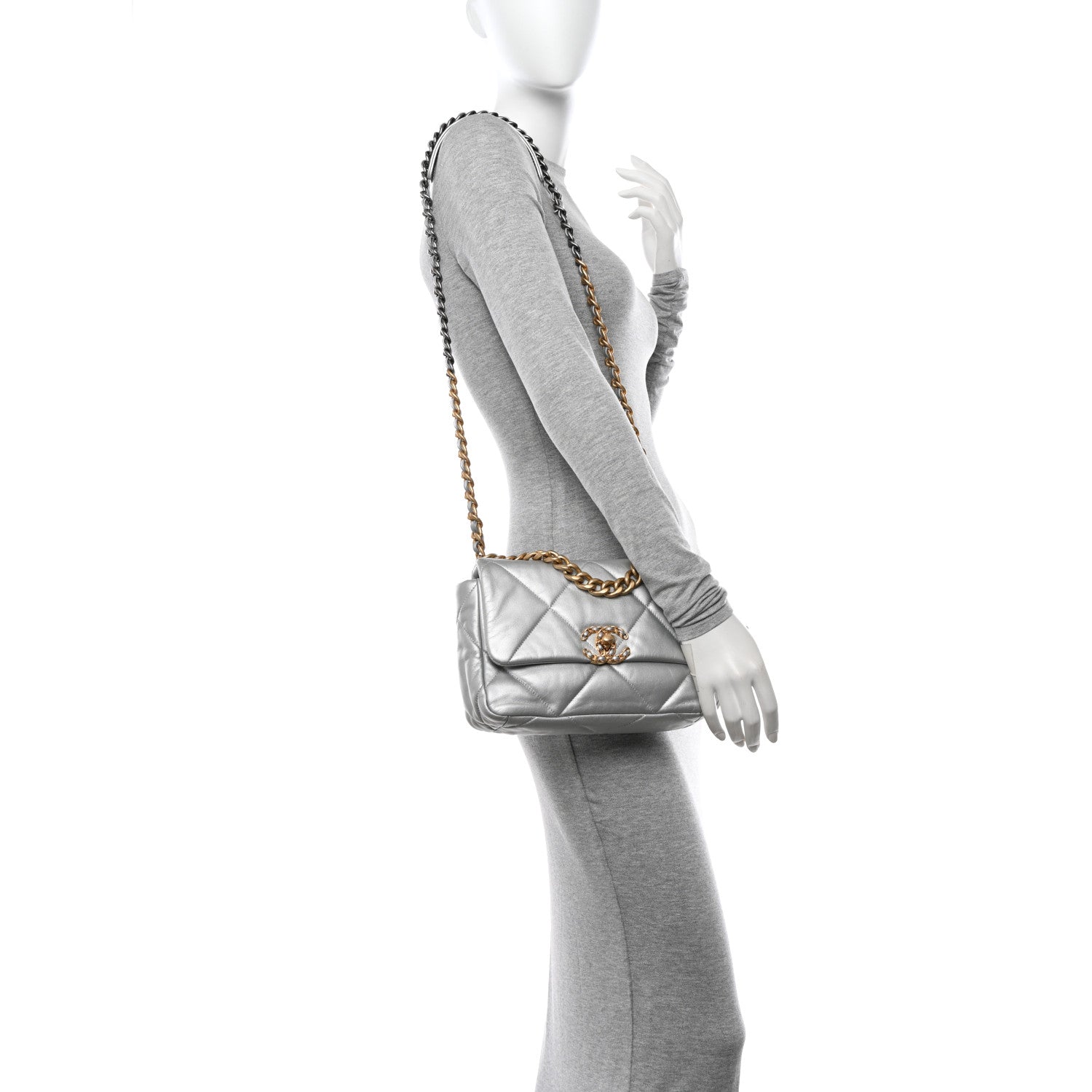 Chanel Metallic Lambskin Quilted Medium Chanel 19 Flap Silver 2 of 10