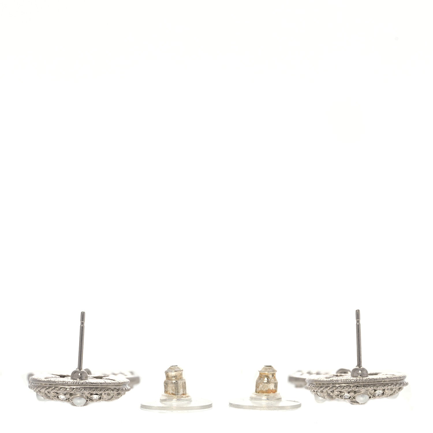 Chanel Crystal Pearl CC Drop Earrings Silver 3 of 5