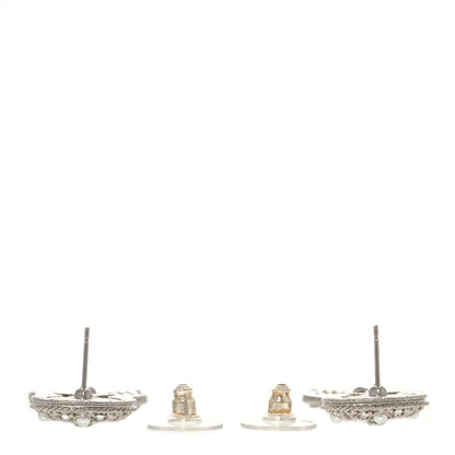 Chanel Crystal Pearl CC Drop Earrings Silver 3 of 5