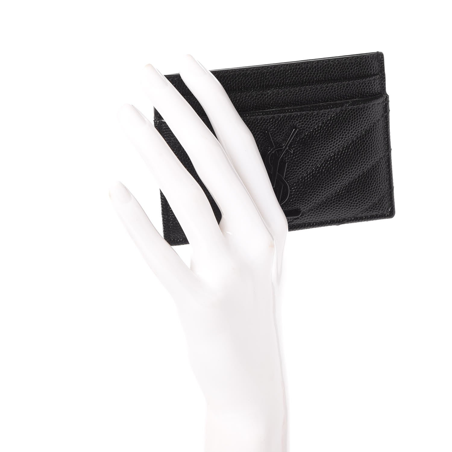Saint Laurent Grain De Poudre Matelasse Chevron Monogram Credit Card Case Black 2 of 8