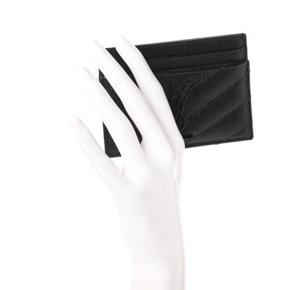 Saint Laurent Grain De Poudre Matelasse Chevron Monogram Credit Card Case Black 2 of 8