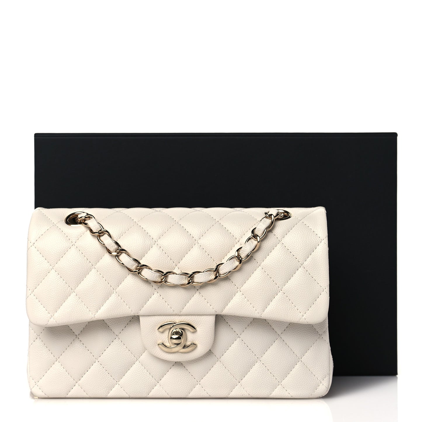 Caviar Quilted Small Double Flap White