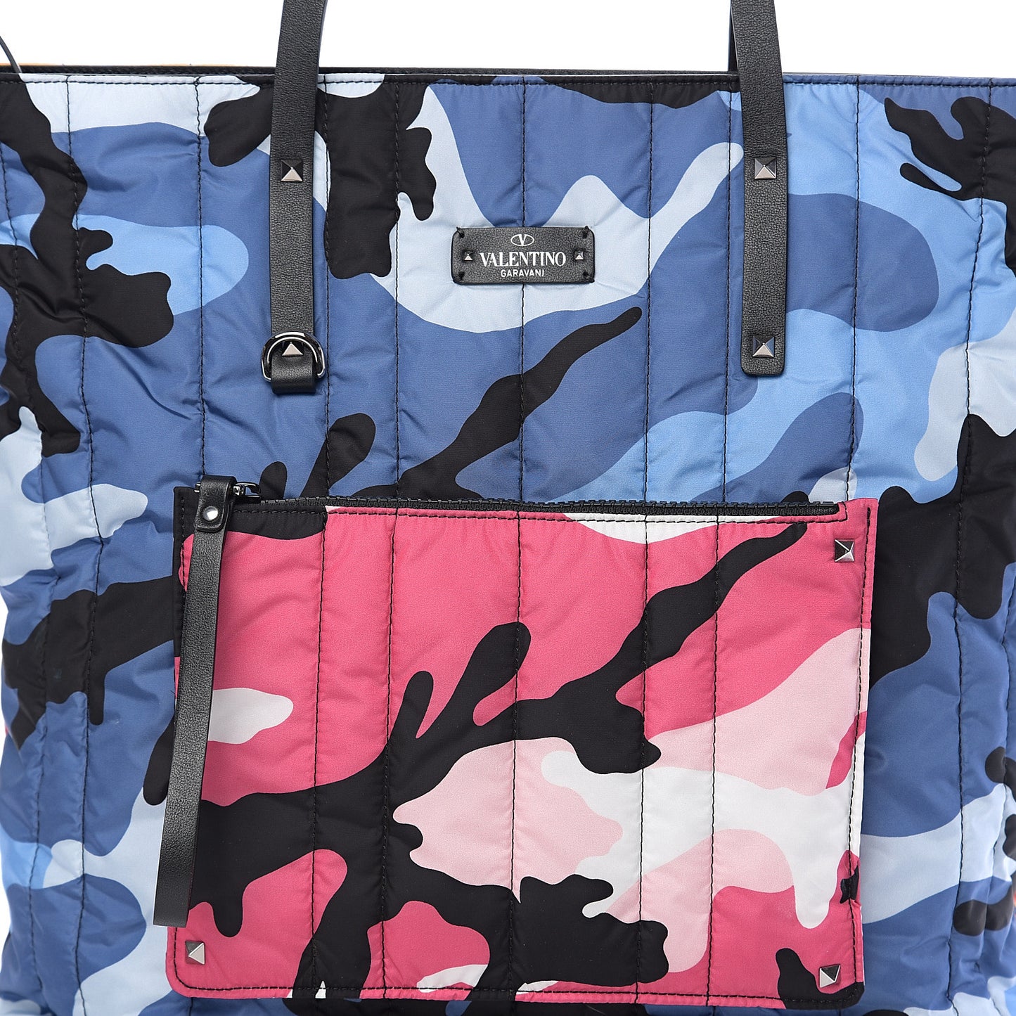 Nylon Camouflage Quilted Rockstud Vertical Tote Multicolor