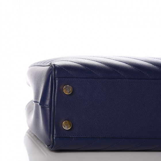 Saint Laurent Grain De Poudre Matelasse Chevron Monogram Shopping Bag Deep Marine 14 of 16