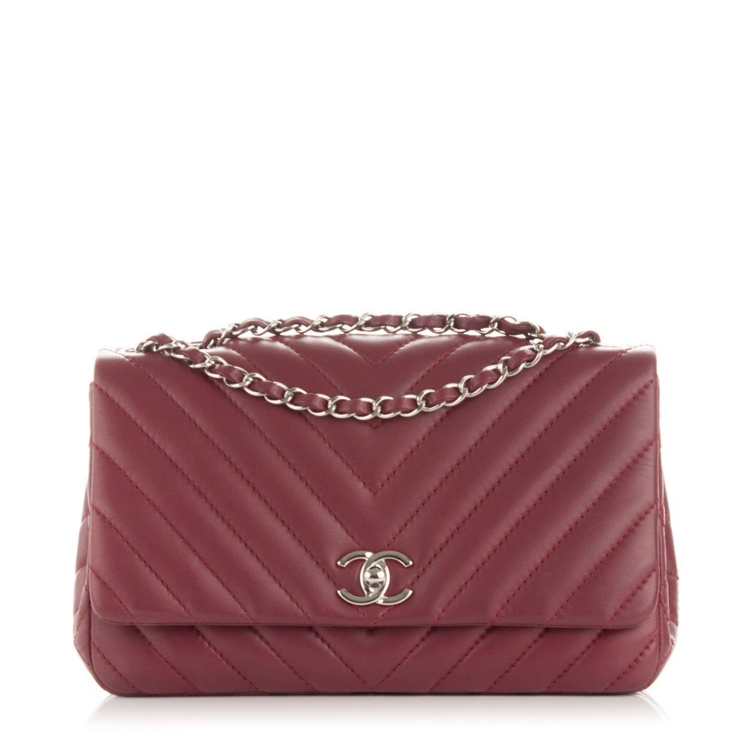Chanel Lambskin Surpique Chevron Medium Single Flap Dark Red 1 of 6