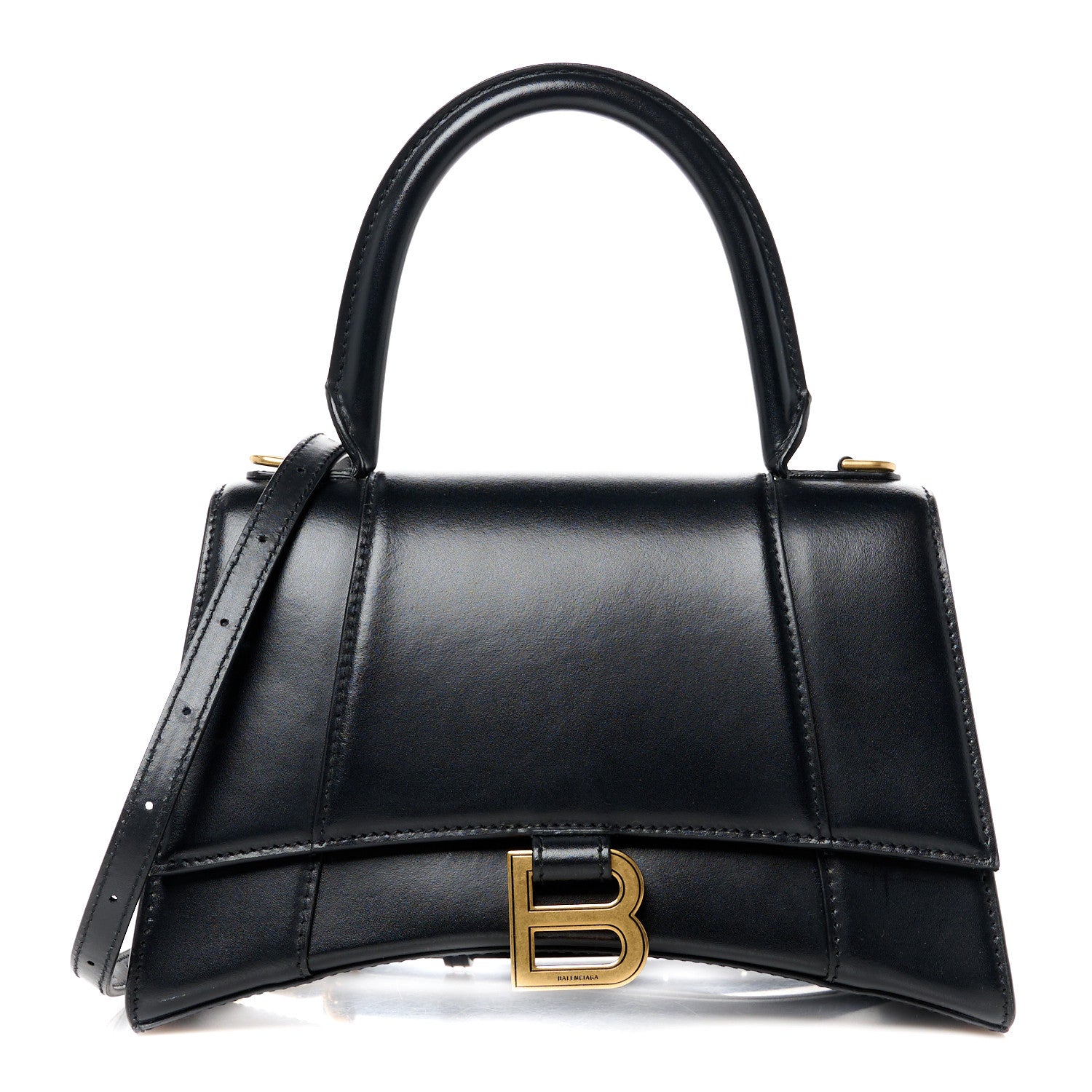 Balenciaga Shiny Box Calfskin Small Hourglass Top Handle Bag Black 1 of 10