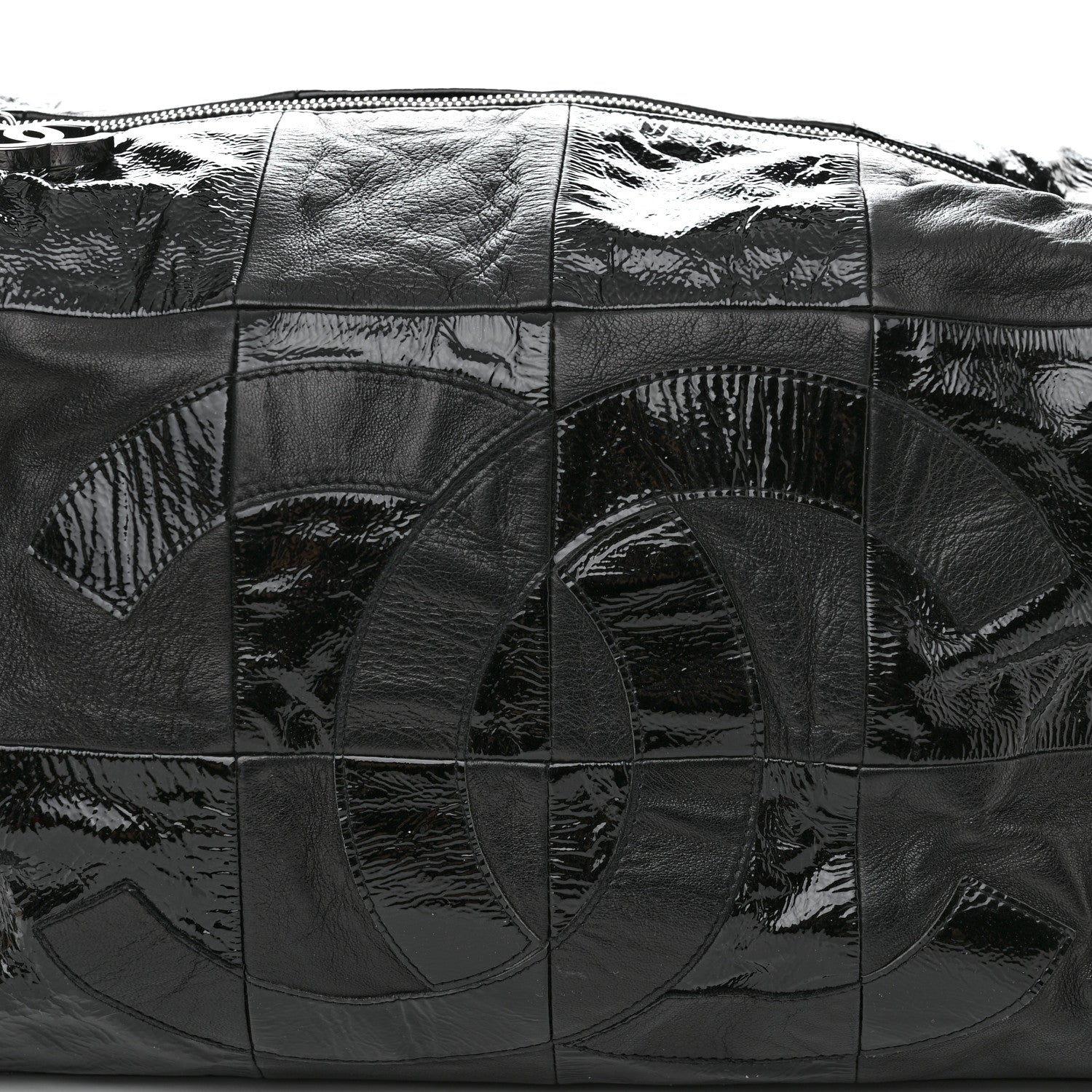 Chanel Lambskin Patent Calfskin Brooklyn Patchwork Hobo Black 7 of 10