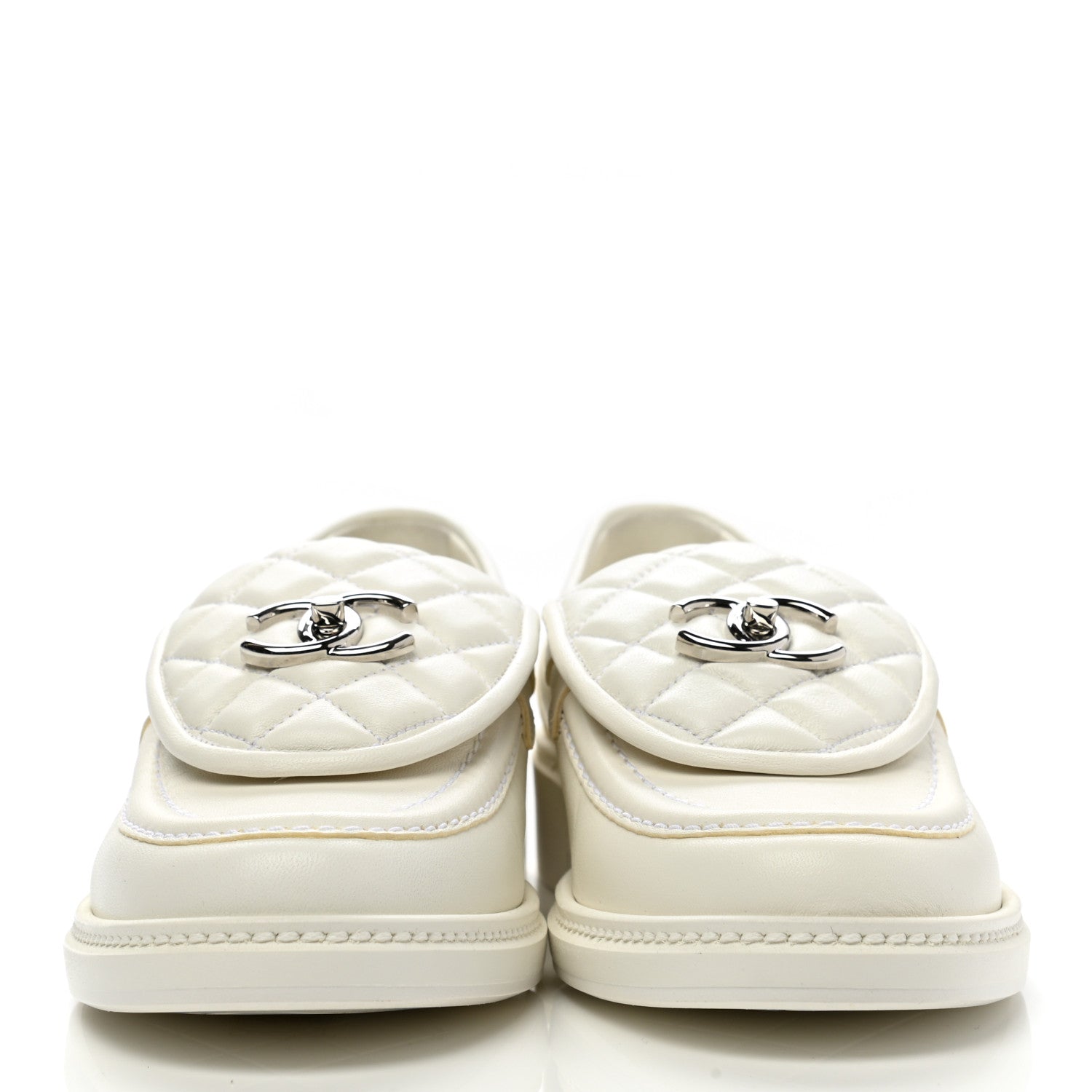 Chanel Lambskin Quilted CC Turnlock Loafers 39 White 2 of 10