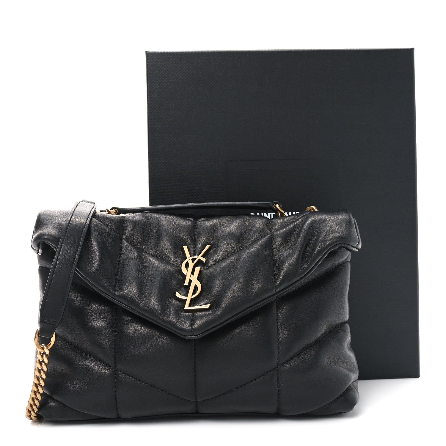 Saint Laurent Lambskin Quilted Toy Loulou Puffer Monogram Chain Satchel Black 11 of 11