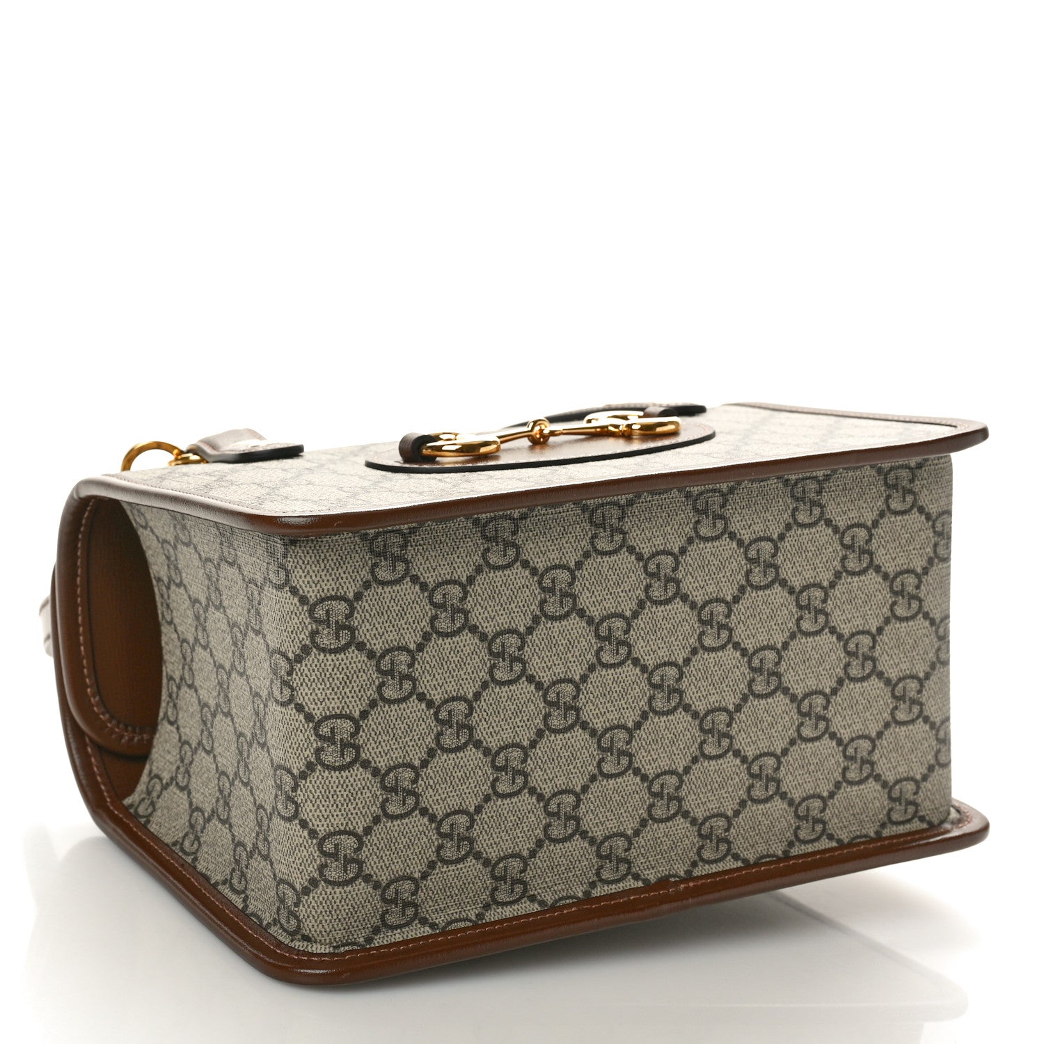 Gucci GG Supreme Monogram Azalea Calfskin Mini Horsebit 1955 Foldover Top Handle Bag Beige Ebony Brown Sugar 4 of 10